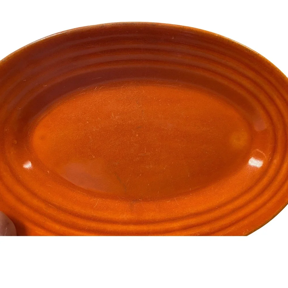 Bauer Pottery Los Angeles Burnt Orange Ringed Oval Platter Serving Dish Vintage